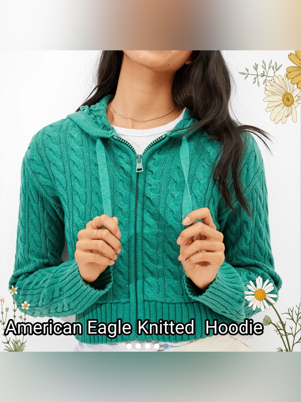 NWOT American Eagle Outfitters Cable-Knit Zip Hoodie - Green